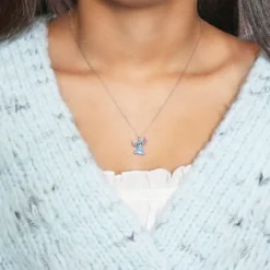 Disney Lilo And Stitch 3D Sterling Silver Enamel Pendant Necklace, 18'' - Blue
