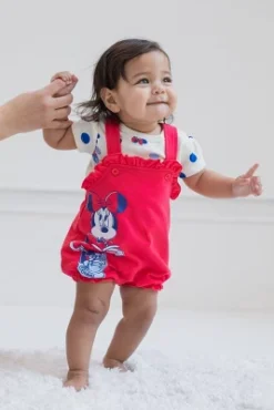 Disney Winnie The Pooh Minnie Mouse Piglet Baby Girls French Terry Short Overalls And T-Shirt Newborn To Infant