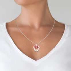 Disney Minnie Mouse Womens Silver Plated Birthstone Shaker Necklace, 18+2"