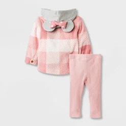 Baby Girls' Disney Minnie Mouse Solid Top And Bottom Set - Pink