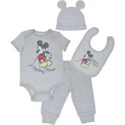 Disney Mickey Mouse Baby Bodysuit Pants Bib And Hat 4 Piece Outfit Set Newborn To Infant -Disney Clothing Store GUEST 362cfd70 d837 44d4 af8d 1b61ddd21efd