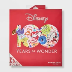 Women's Disney 100th Anniversary 15 Days Of Socks Advent Calendar - Assorted Colors 4-10