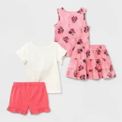 Disney Toddler Girls' 4pc Minnie Mouse Solid Top And Bottom Set - Pink
