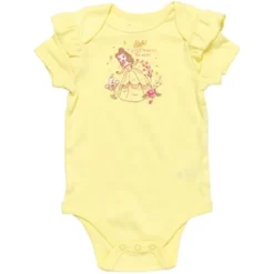 Disney Princess The Little Mermaid Ariel Belle Tiana Baby Girls Bodysuit Shorts And Headband 3 Piece Outfit Set Newborn To Infant