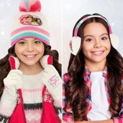 Disney Princess Girls Winter Plush Earmuffs, Hat, And Gloves Set, Kids Ages 4-7