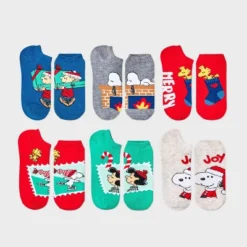 Disney Women's Peanuts Surprise Crackers 6pk Low Cut Socks - Assorted Colors 4-10