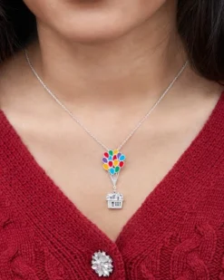 Disney Pixar Up Adventure House Balloon Silver Plated Pendant Necklace, 18"