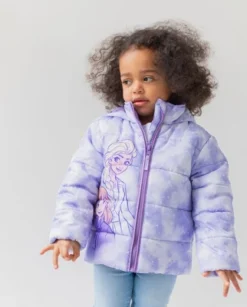 Disney Frozen Princess Anna Elsa Girls Zip Up Puffer Jacket Little Kid