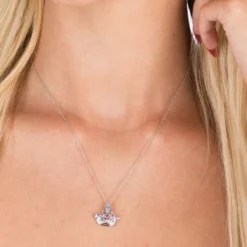 Disney Princess Sterling Silver Cubic Zirconia Jeweled Tiara Pendant Necklace, 18"