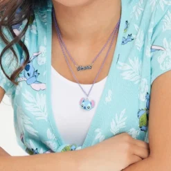 Disney Lilo & Stitch Womens Layered Stitch Necklace With Ohana And Stitch Pendant, 18''